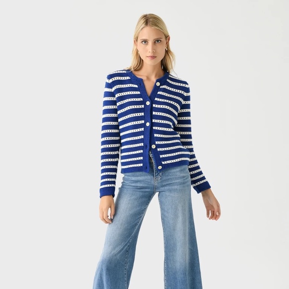 ALEX MILL Women's Hailey Stripe Cardigan Royal Blue Knit Small EUC - Picture 1 of 9